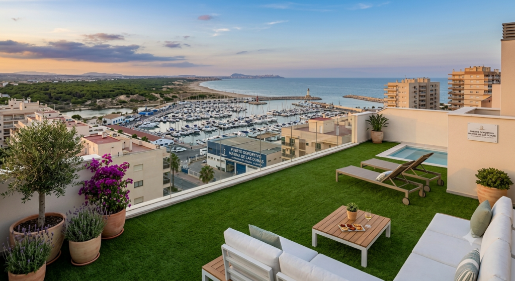 Terraza con césped en Guardamar